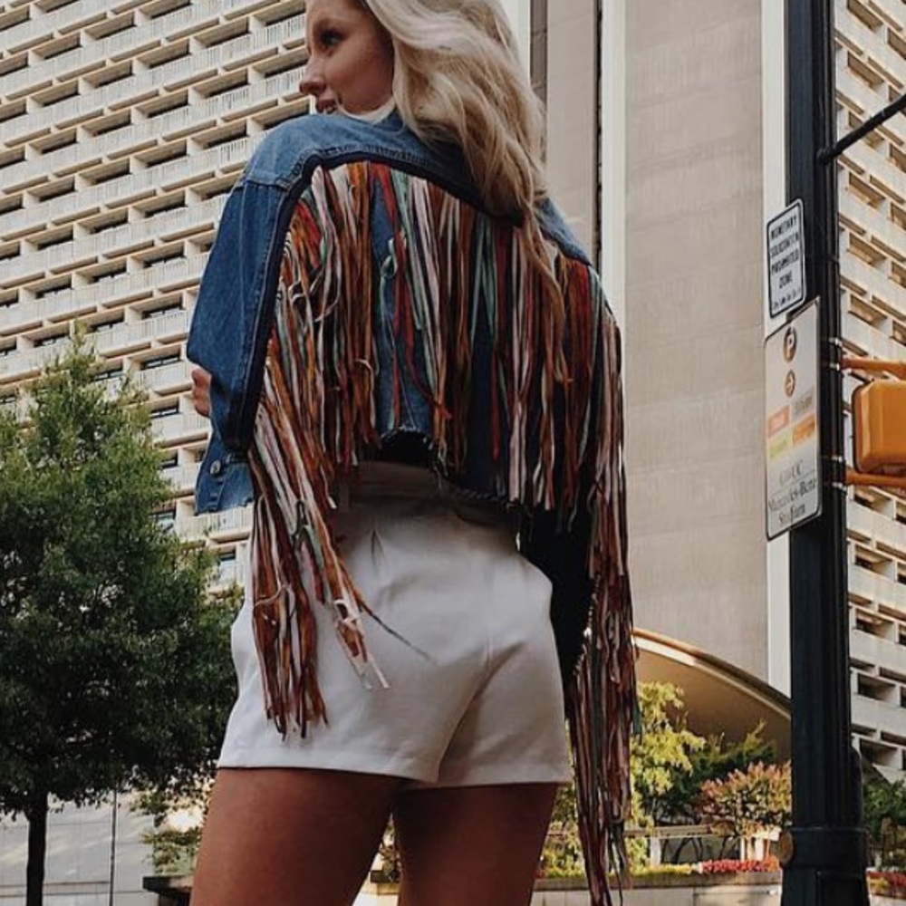 Forever 21 multicolor fringe denim jacket